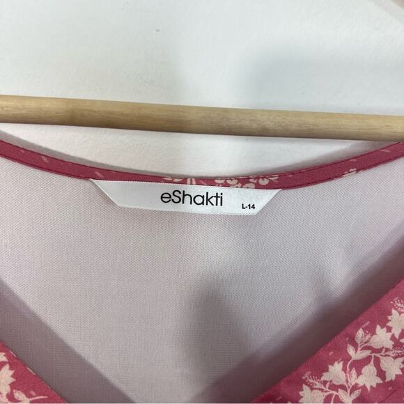 Eshakti Pink Vintage Floral Print Crepe Pleated Empire Dress Size Large or 14 - Picture 12 of 15